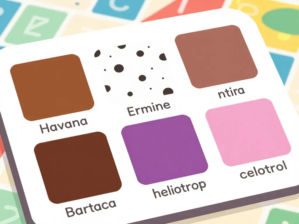 Swatch couleur en h petit bac : havane, hermine, héliotrope sur carte de jeu