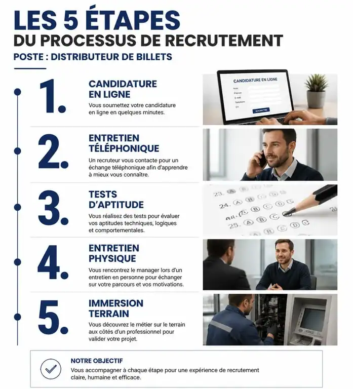 Processus de recrutement distributeurdebillets.fr : les 5 étapes clés pour devenir distributeur de billets