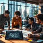 Équipe travaillant sur l'innovation technologique