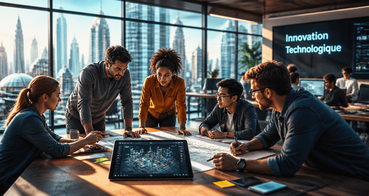 Équipe travaillant sur l'innovation technologique