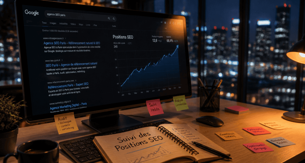 suivi des positions SEO sur écran d’ordinateur