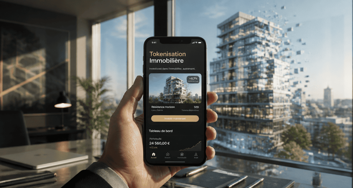 tokenisation immobilier smartphone immeuble digital