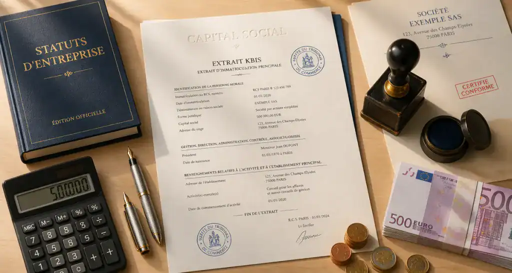 capital social d une entreprise sur bureau avec documents et argent