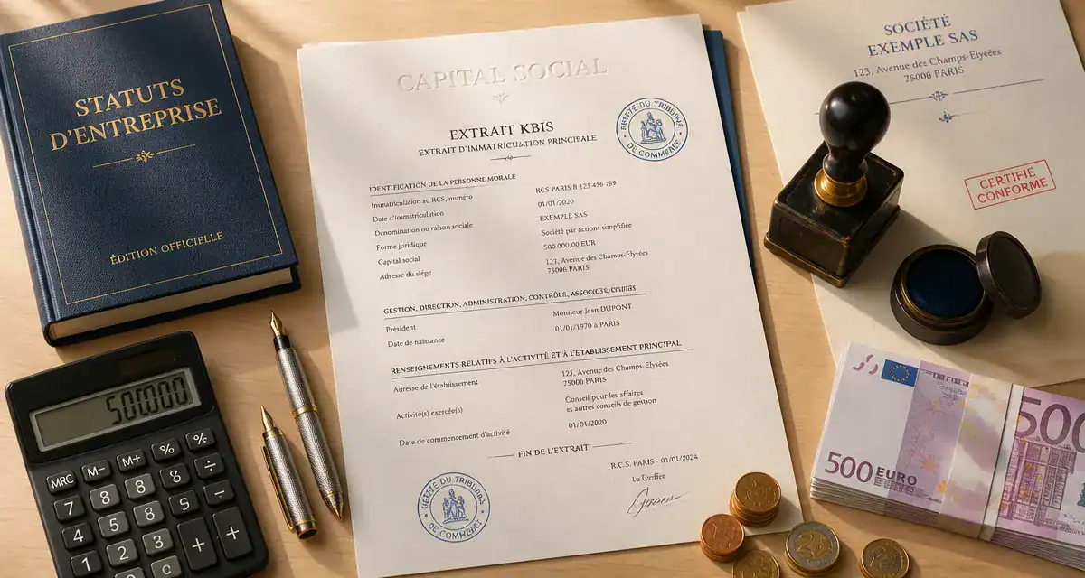 capital social d une entreprise sur bureau avec documents et argent