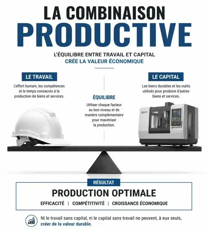 Infographie sur la combinaison productive des facteurs de production travail et capital