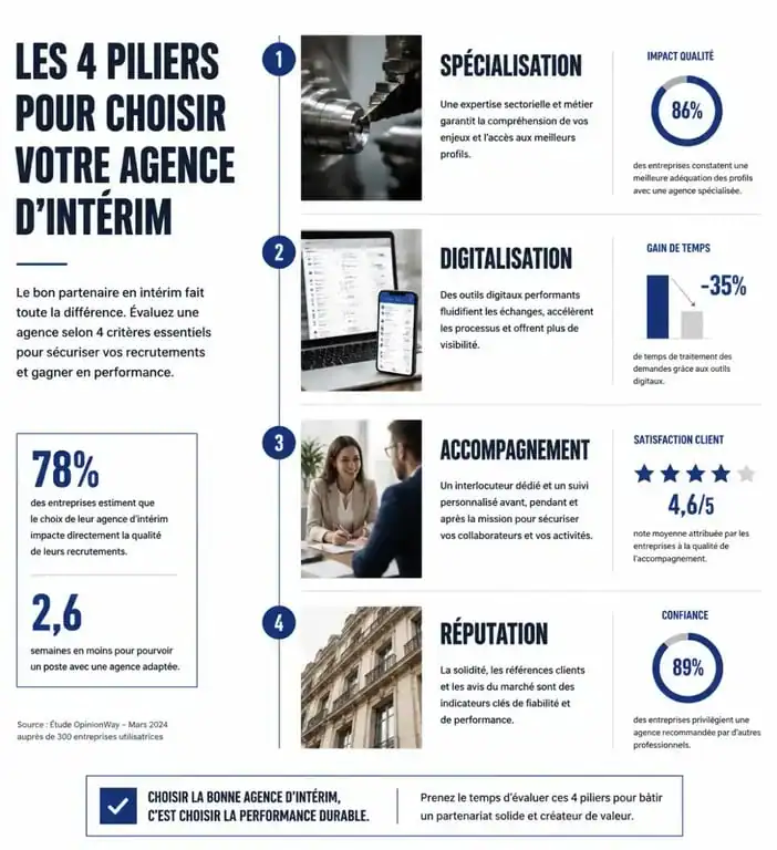Infographie des critères de sélection pour trouver la meilleure agence intérim