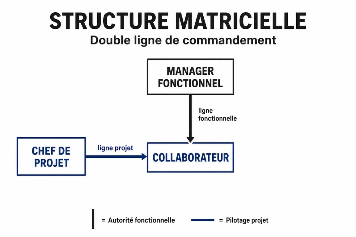 Schéma explicatif du fonctionnement d'une structure matricielle avec double hiérarchie