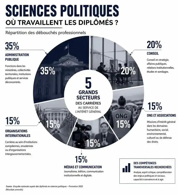 Répartition des débouchés professionnels après des études en sciences politiques
