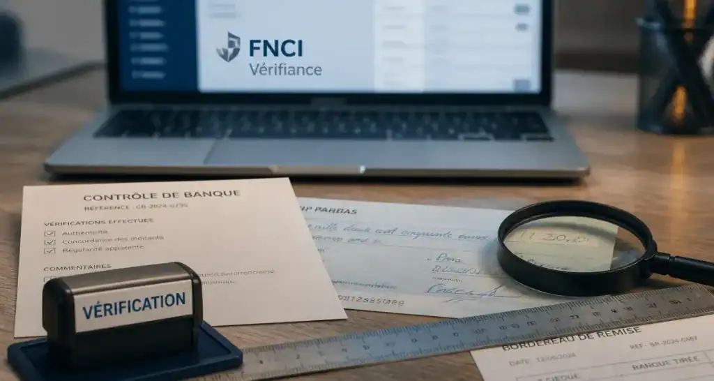 verification reglementaire cheque : controle banque, loupe et tampon, anti blocage