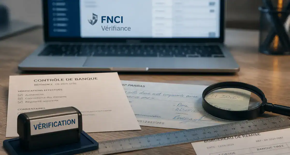 verification reglementaire cheque : controle banque, loupe et tampon, anti blocage