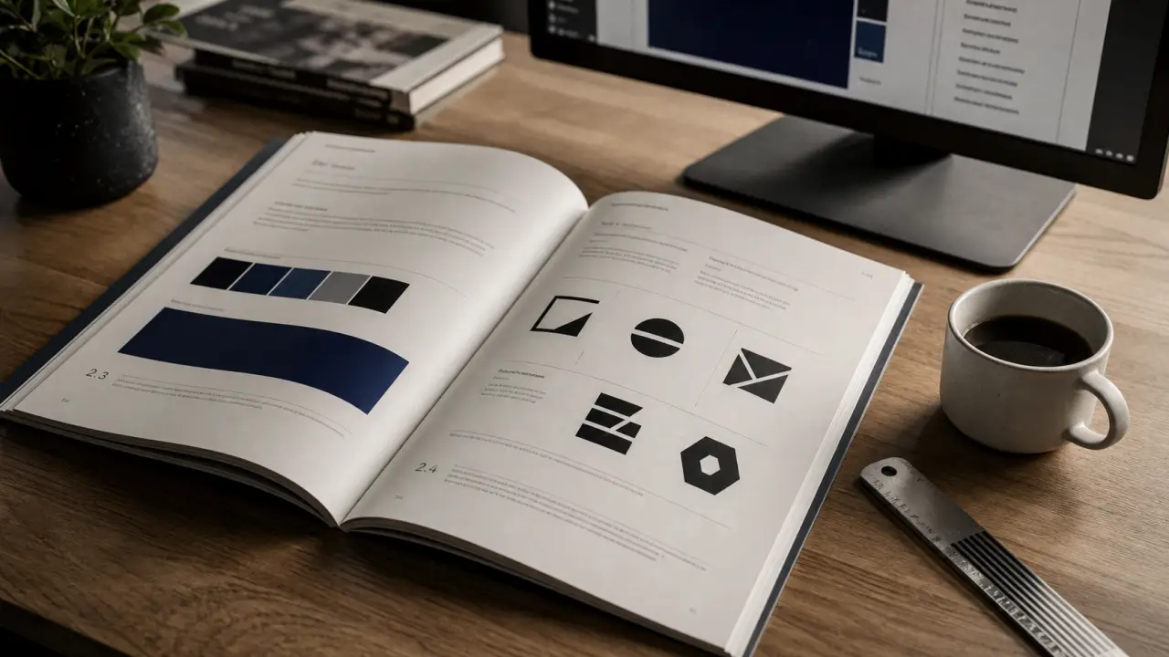 Charte graphique exemple : charte et grille sur bureau, studio