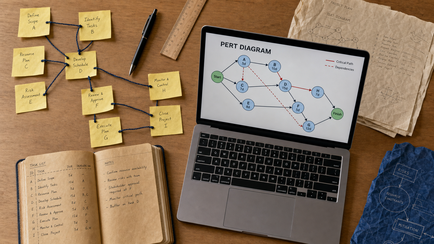 Diagramme de pert en ligne : chemin critique et nœuds