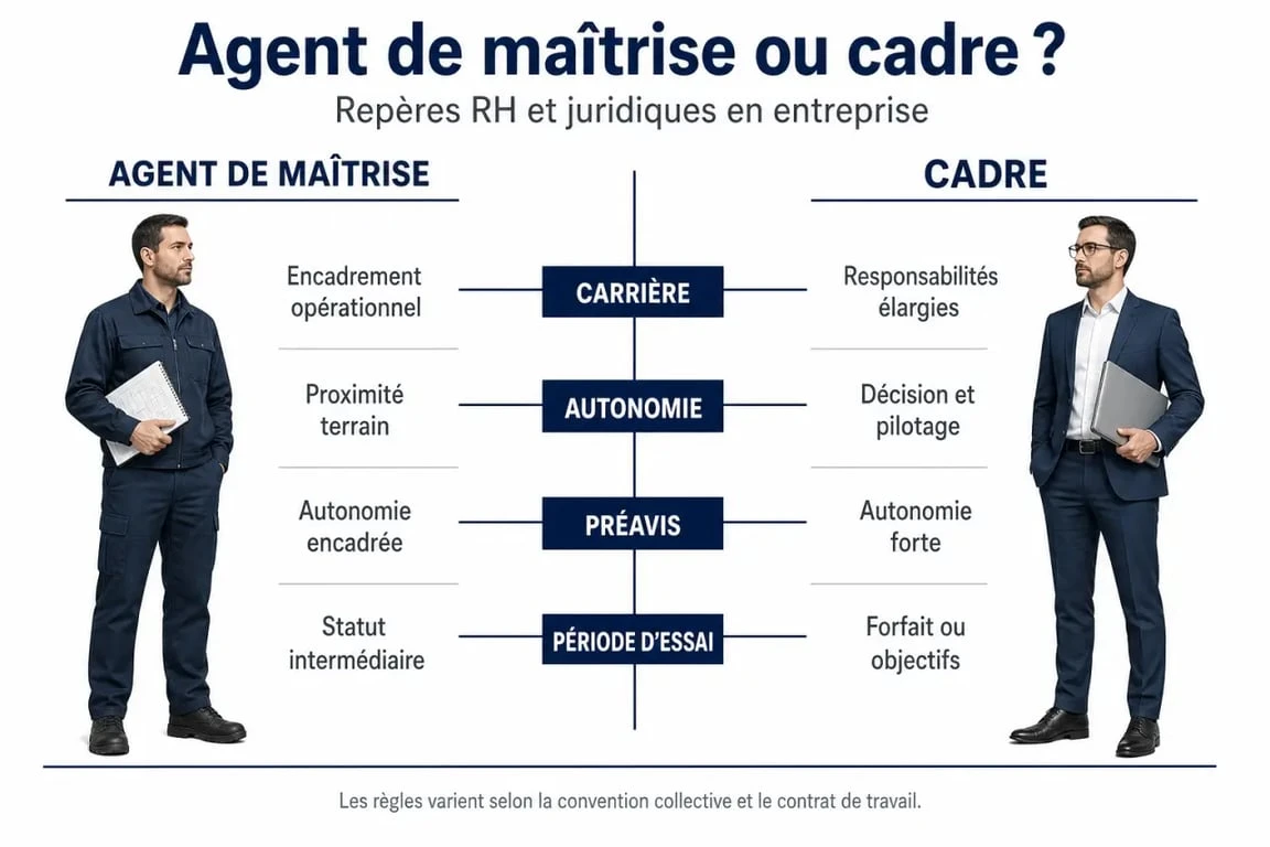 Agent de maîtrise cadre ou non cadre : comparaison visuelle des statuts en entreprise
