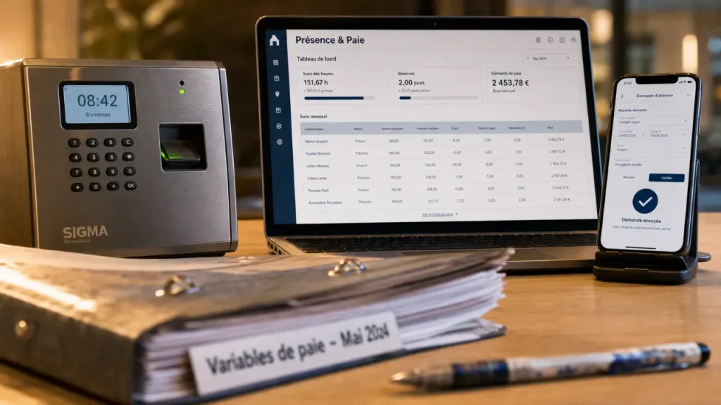 Gestion des temps de présence : badgeuse, paie et absences à valider