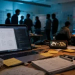 Hackathon définition : salle de hackathon 1–3 jours, équipe, prototype et minuteur