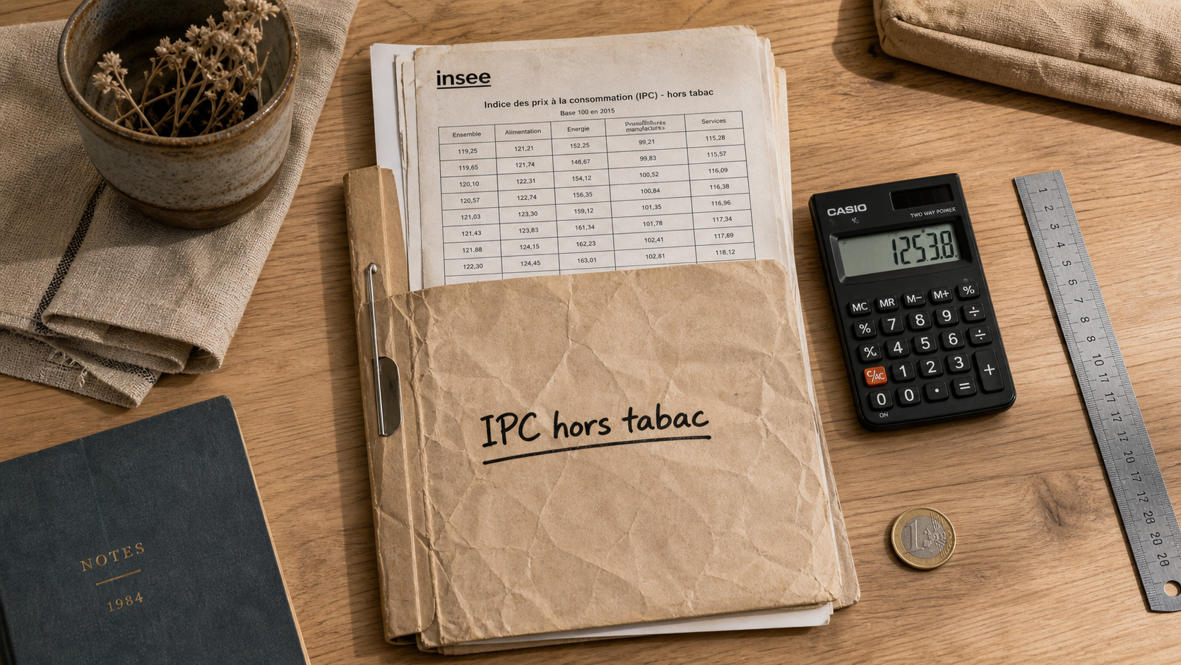 Indice prix consommation hors tabac : base 2015 et valeurs 2025, calcul.