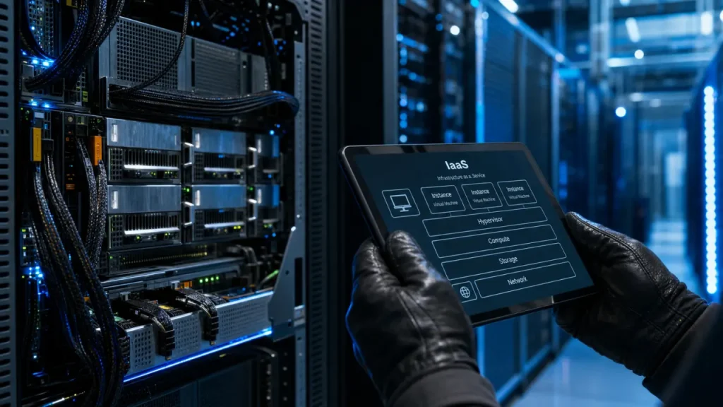 Infrastructure as a service (IaaS) : data center, baies serveurs, schéma