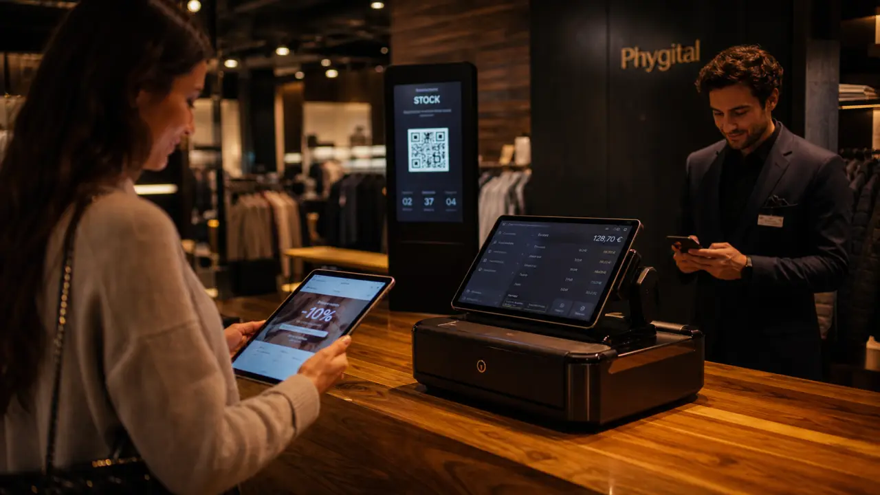 Phygitale définition : magasin phygital, QR et tablette en boutique