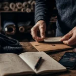 Storytelling exemple : artisan colle une étiquette en atelier