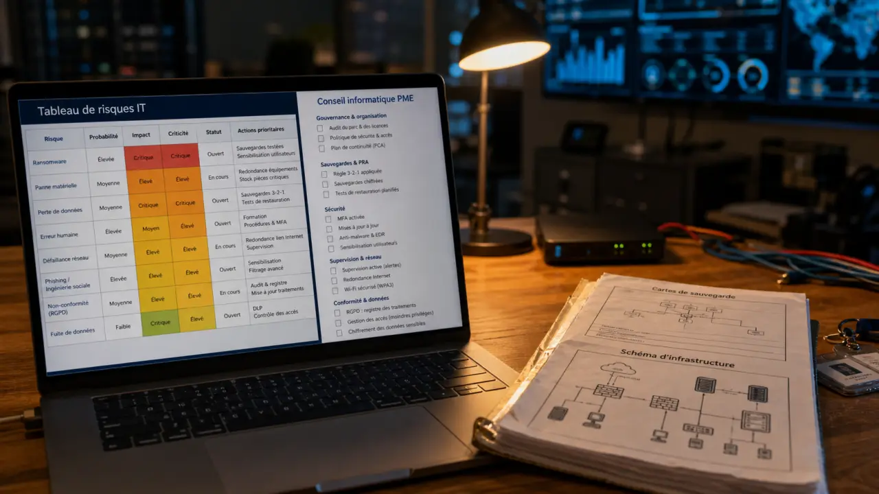 conseil informatique pme : audit IT avant investissement, checklist risques et sauvegardes