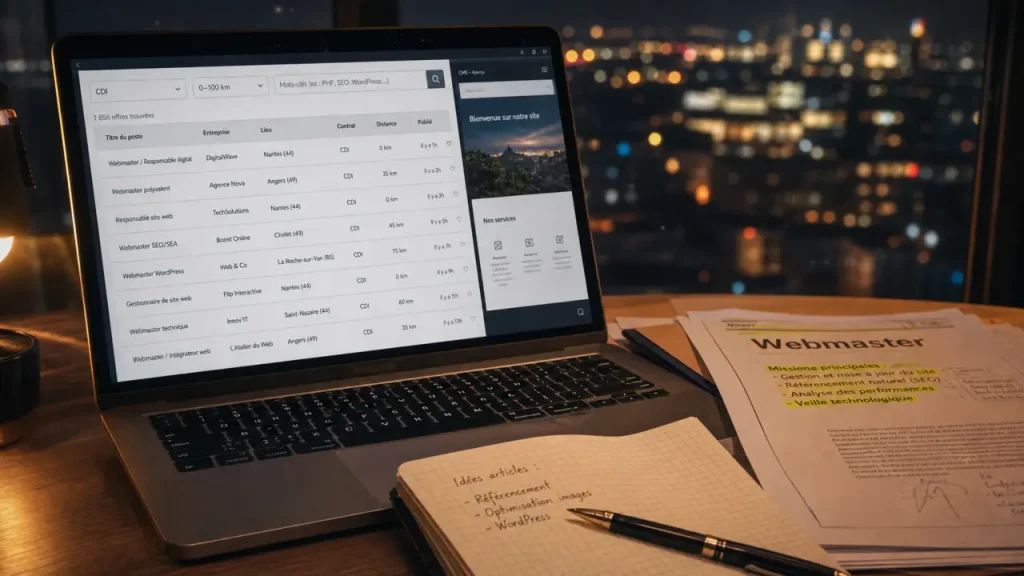 Emploi webmaster : localiser les offres, filtrer par contrat et viser le bon poste