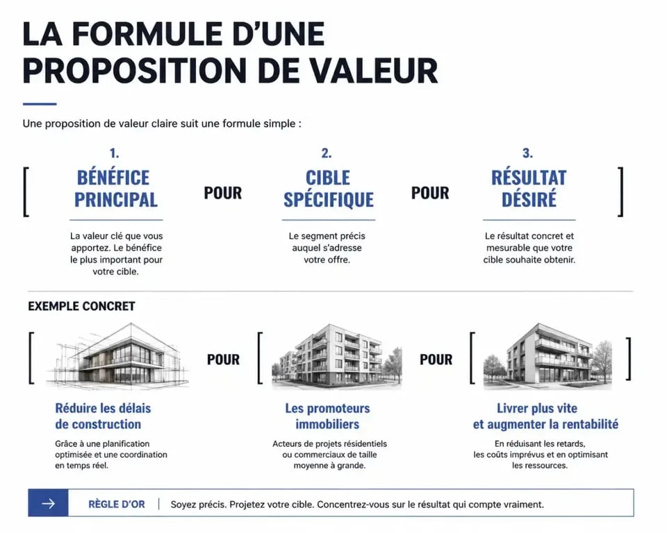 Schéma illustrant la formule d'une proposition de valeur efficace pour votre entreprise