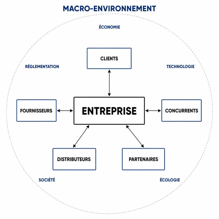 Micro environnement définition : schéma des acteurs proches d’une entreprise