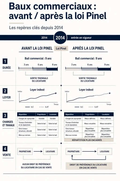 Baux commerciaux loi Pinel : comparatif visuel des changements clés