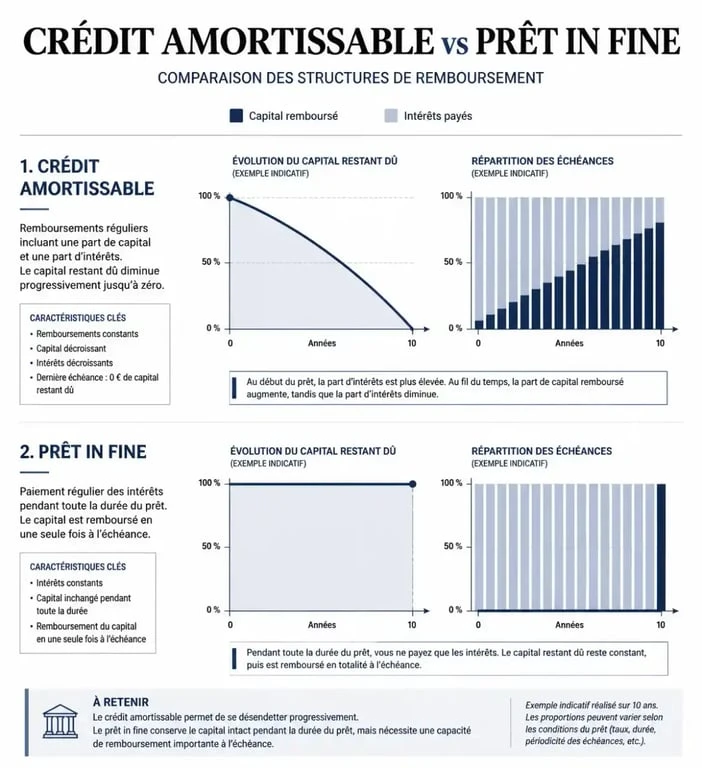 Comparatif crédit amortissable et prêt in fine pour simulation scpi à crédit