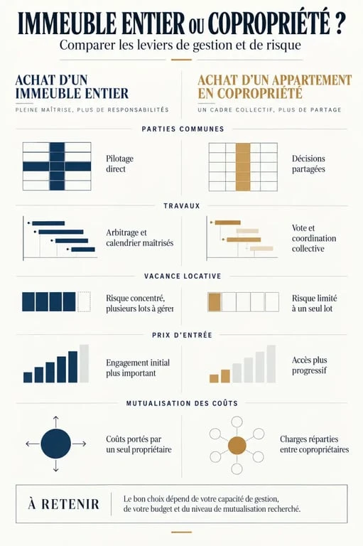 Acheter immeuble : comparaison entre immeuble entier et appartement en copropriété