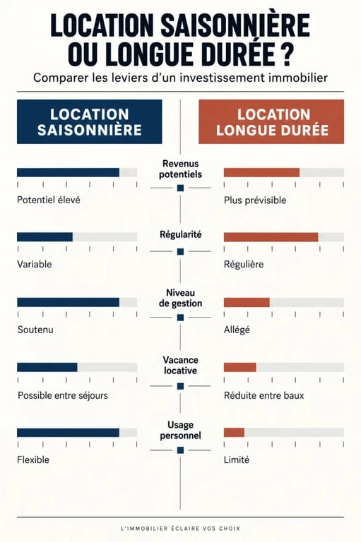 Investir dans le locatif saisonnier : comparaison visuelle avec la location longue durée