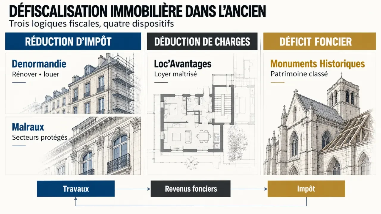 Défiscalisation immobilier dans l'ancien : schéma des principaux dispositifs fiscaux