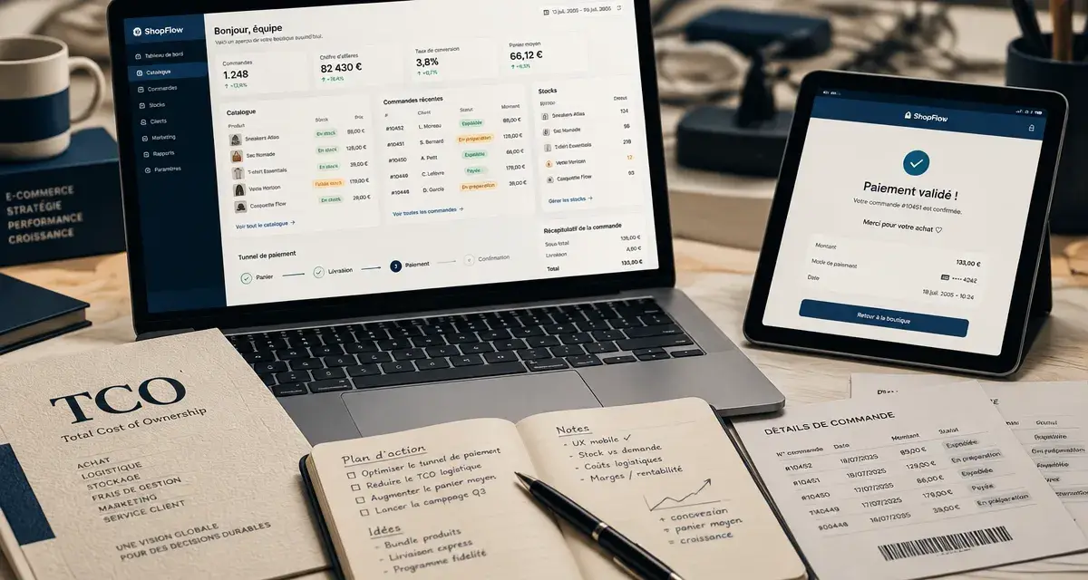 Solutions e commerce : tableau de bord et tunnel de paiement sur ordinateur